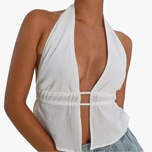 Tie up backless white halter
